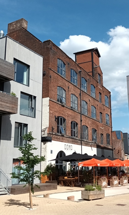 A row of buildings in Little Kelham, on a sunny day.