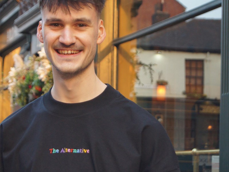 A man wearing clothing from Sheffield's The Alternative Store.