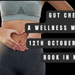 A woman makes a heart symbol, over her stomach, with her hands. Details of the event are overlaid on the image. There is a QR Code in the bottom left corner.