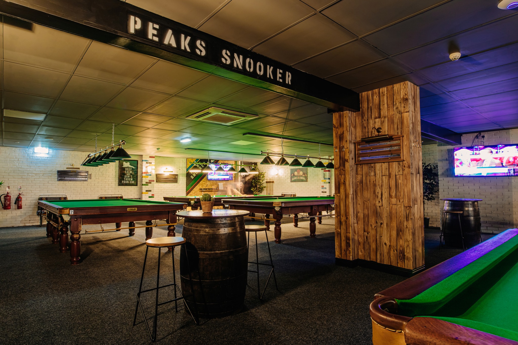 Snooker tables at Peaks Sports Bar & Snooker Club.