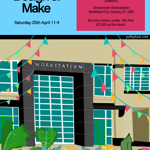 Poster for the event with an illustration of the venue, the work station.