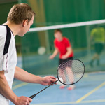 People playing badminton.
