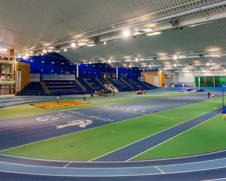 An indoor race track at the English Institute of Sport Sheffield.