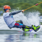A person water skiing on a lake.