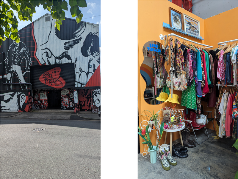 A vintage clothes stall inside the Red Brick Market.