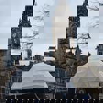 A white domed structure sits at the top end of Fargate in Sheffield.