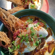 Poached eggs on toast.