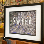 A framed picture of a hand-drawn map of Sheffield at Annie Jude's
